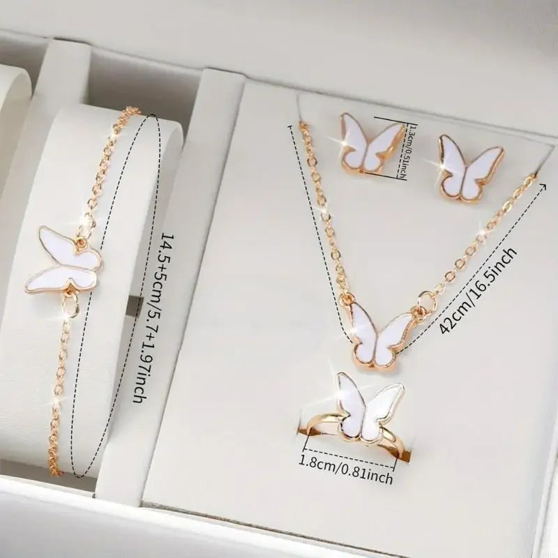 Butterfly Jewelry Set (without box)Women Watches Female Leather Watch Rings Necklace Earrings Bracelet Wedding Gift