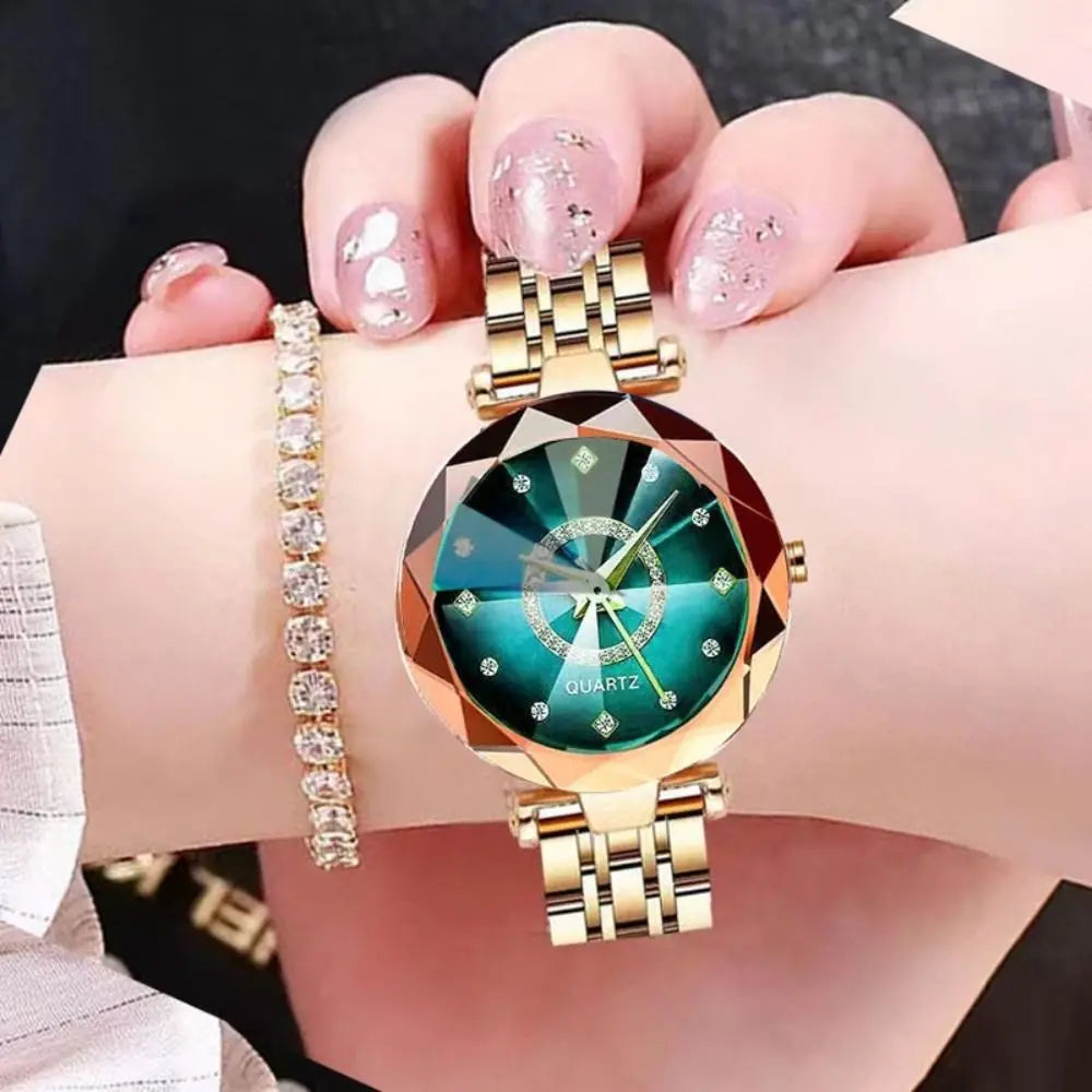 Trendy Luxury Women's Wristwatch Elegant Inlaid Diamond Watch Bracelet Set Stainless Steel Exquisite Rose Gold Watch Accessories