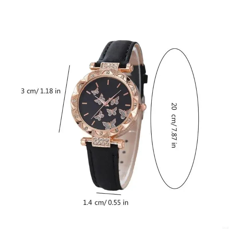 Butterfly Jewelry Set (without box)Women Watches Female Leather Watch Rings Necklace Earrings Bracelet Wedding Gift
