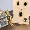 Elegant Gold Vintage Irregular-Shaped Watch Jewelry Four-piece Set for Women with Crystal Accents