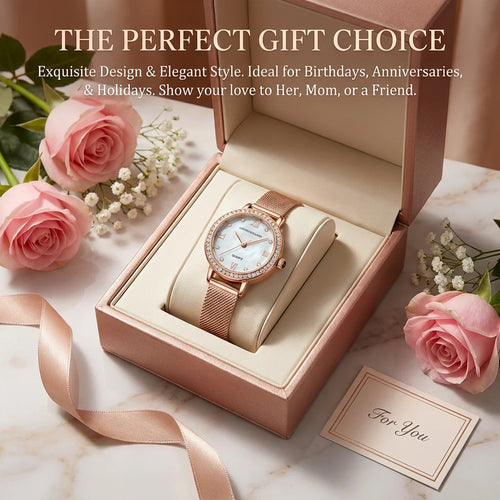 4pcs gift box set Women's sky blue dial alloy strap fashion jewelry details Quartz Watch Gift Box Set for party holiday