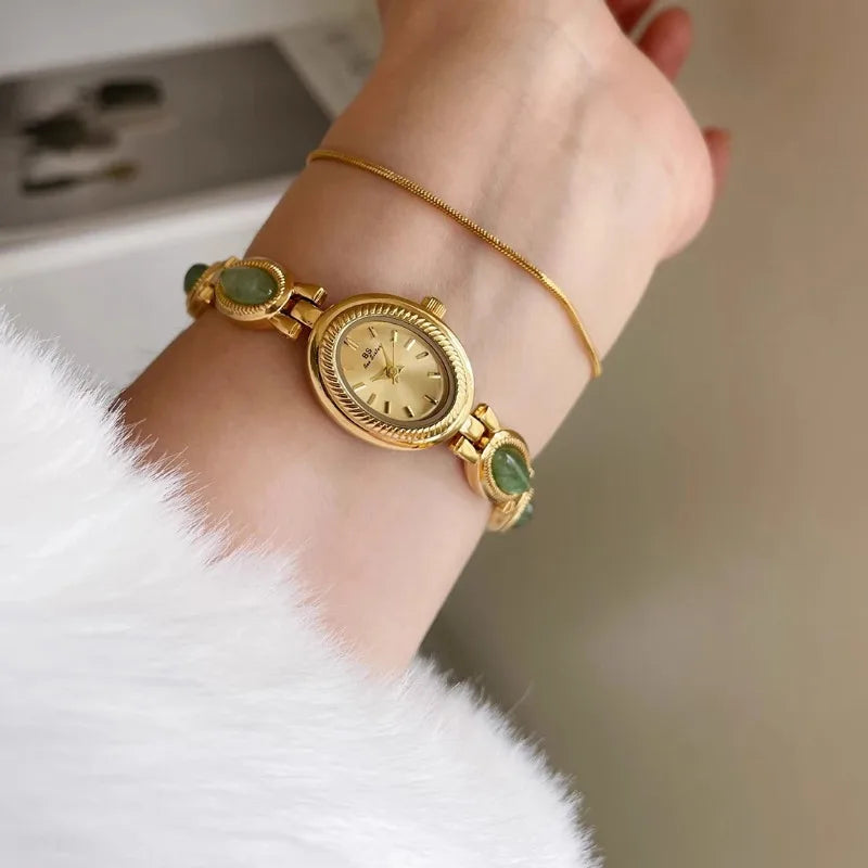 Luxury High Quality Natural Jade Bracelet Watch Retro Ladies Watches Elegant Quartz Watches Gift Pretty Wristwatch Jewelry실용도매