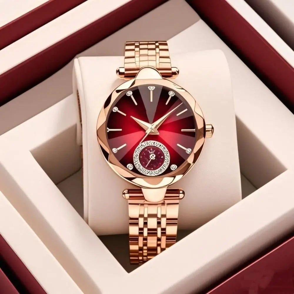 Trendy Luxury Women's Wristwatch Elegant Inlaid Diamond Watch Bracelet Set Stainless Steel Exquisite Rose Gold Watch Accessories