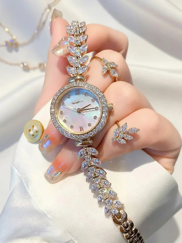 Lady Women's Watch Japan Quartz Jewelry Hours Fine Fashion Clock Claw-setting Crystal Bracelet Luxury Girl Gift Box