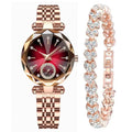 Trendy Luxury Women's Wristwatch Elegant Inlaid Diamond Watch Bracelet Set Stainless Steel Exquisite Rose Gold Watch Accessories