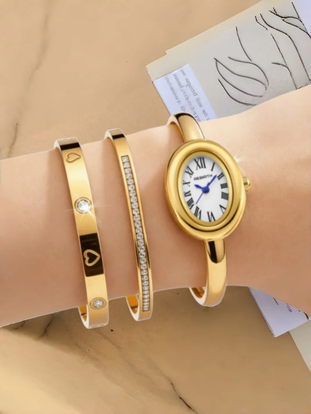 3-Piece Watch and Jewelry Set, Casual, Fashionable, Simple and Versatile Watch