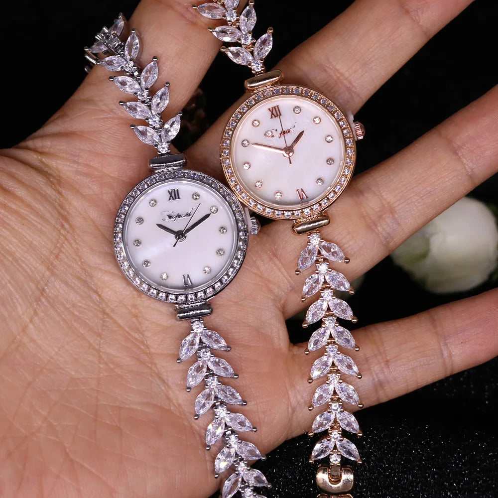 Lady Women's Watch Japan Quartz Jewelry Hours Fine Fashion Clock Claw-setting Crystal Bracelet Luxury Girl Gift Box