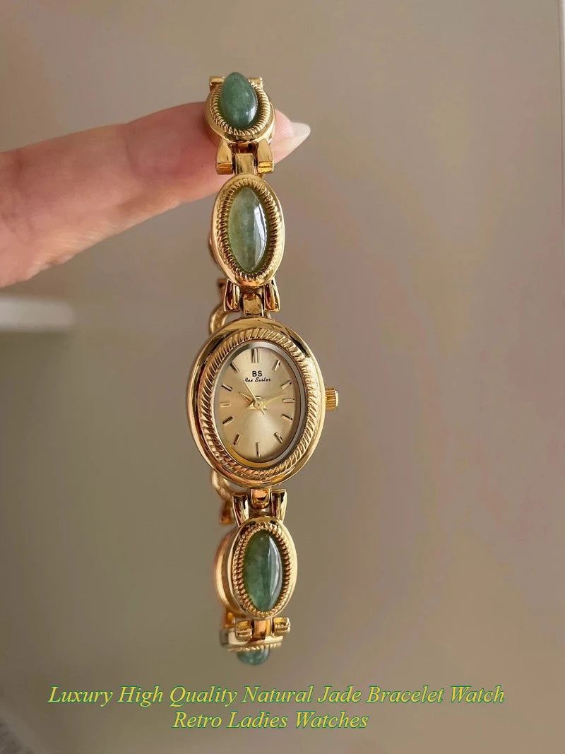 Luxury High Quality Natural Jade Bracelet Watch Retro Ladies Watches Elegant Quartz Watches Gift Pretty Wristwatch Jewelry실용도매