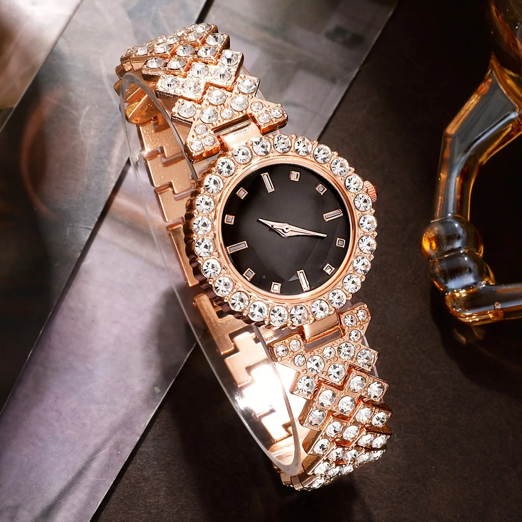 5-piece women's fashionable retro quartz watch and crystal jewelry set