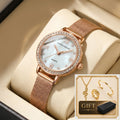4pcs gift box set Women's sky blue dial alloy strap fashion jewelry details Quartz Watch Gift Box Set for party holiday