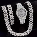 Luxury 3Pcs/Set Men's Golden Quartz Watch,Necklace and Bracelet Charming Jewelry, Shining Fashion Men's Outfit Accessory