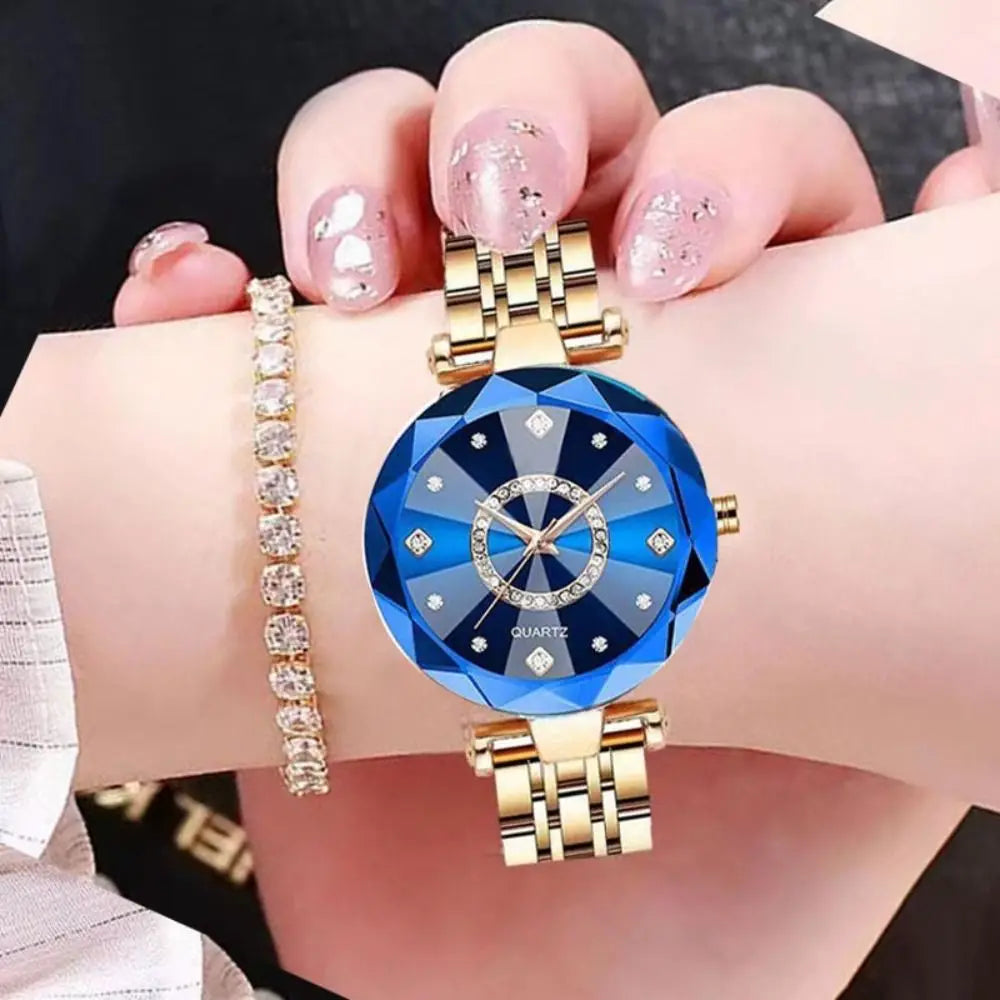 Trendy Luxury Women's Wristwatch Elegant Inlaid Diamond Watch Bracelet Set Stainless Steel Exquisite Rose Gold Watch Accessories