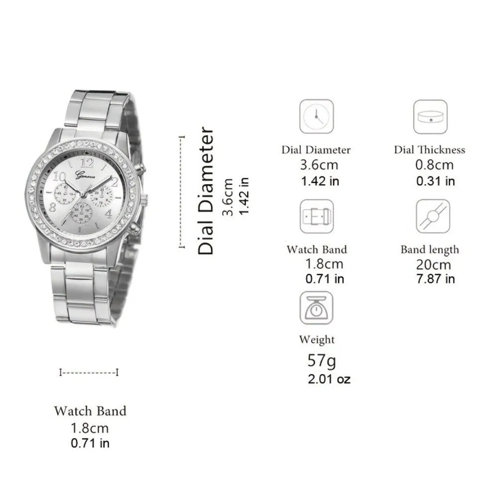 6pcs Diamond Women's Watch Set Bracelet Wristwatch Rhinestone Watch Jewelry Gift Set Elegant Roman Dial Ladies Quartz Watch
