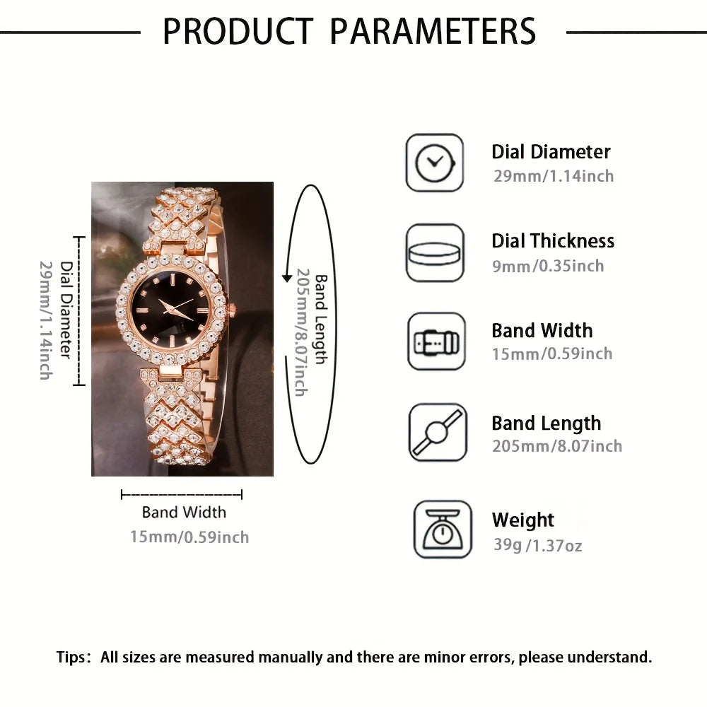 5-piece women's fashionable retro quartz watch and crystal jewelry set