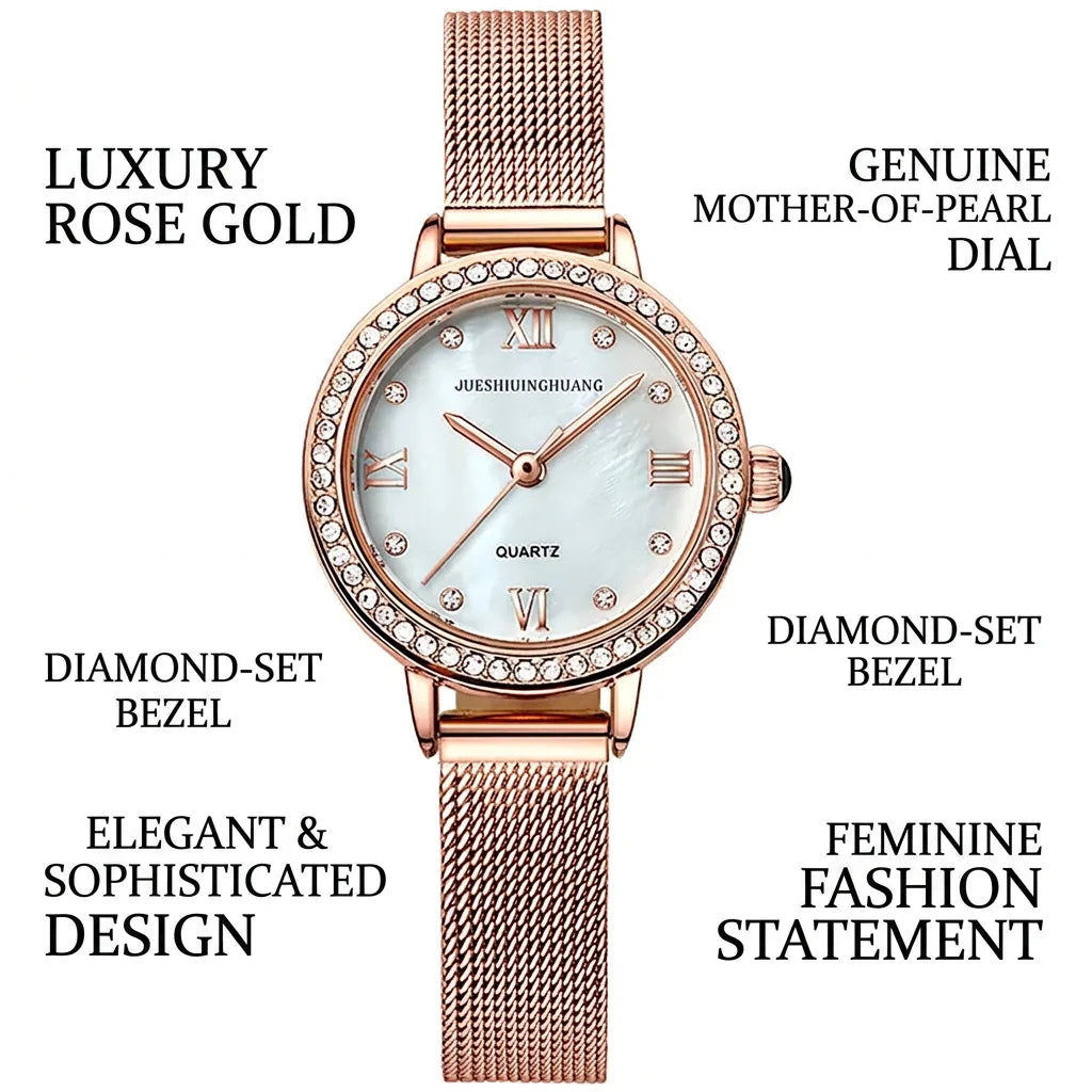4pcs gift box set Women's sky blue dial alloy strap fashion jewelry details Quartz Watch Gift Box Set for party holiday